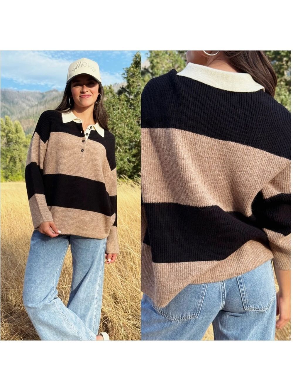 The Workshop Small Black Brown Stripped Sweater Oversized